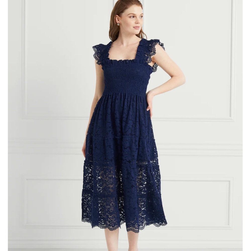 Hill House Navy Lace Smocked Midi Dress